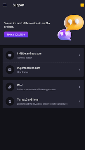 Customer support for the Betandreas applicationCustomer support for the Betandreas application